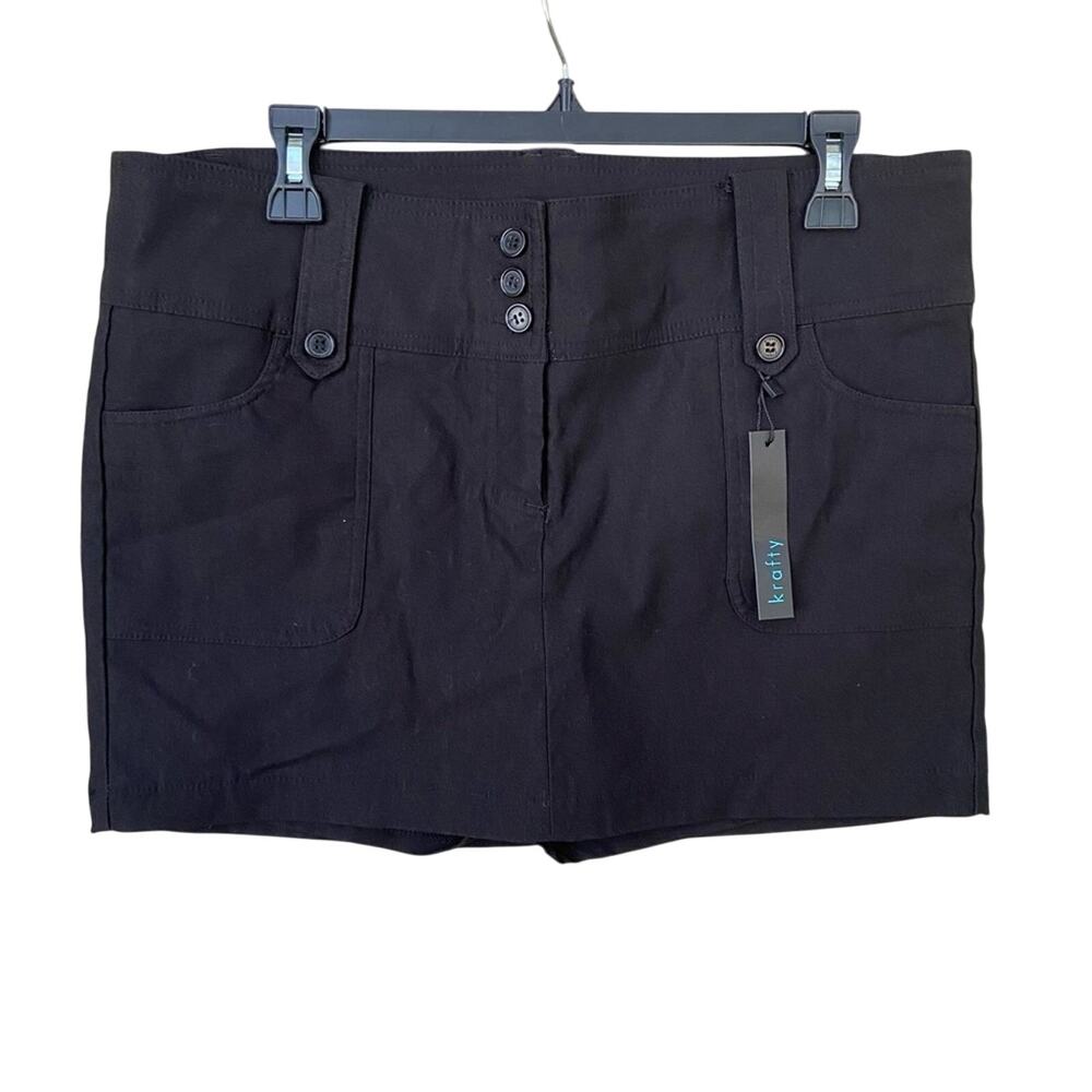 NWT New Krafty Womens Plus Size 2X Black Cotton Blend Mini Skort w Pockets